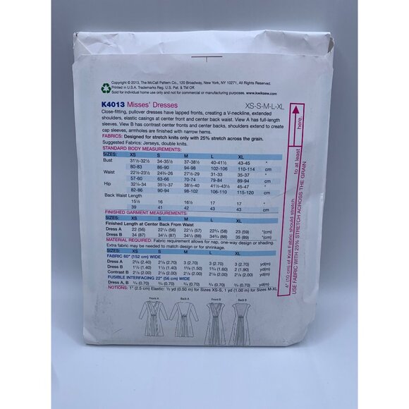 Kwik Sew Misses Dress Sewing Pattern sz XS-XL K4013 - uncut - Picture 2 of 2